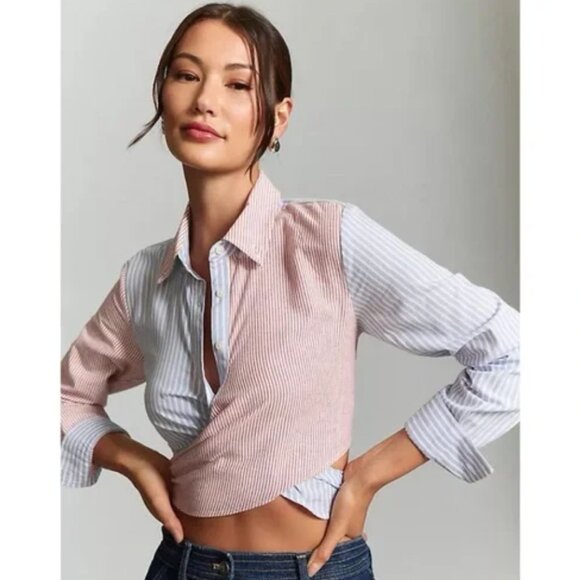 Anthropologie Tops - Maeve by Anthropologie Striped red and Blue Cropped Blouse
